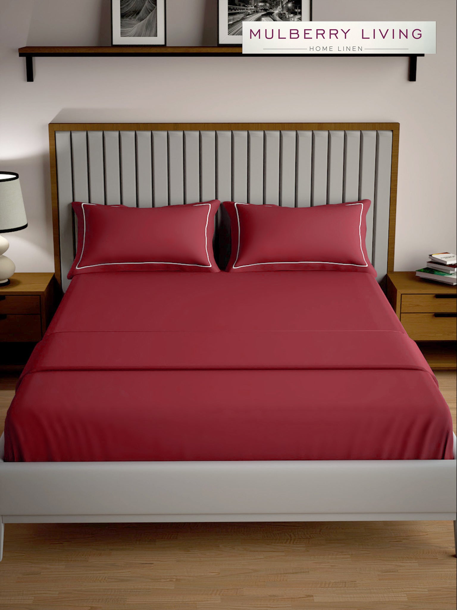 Serenity Solids 100% Cotton Satin Weave Super King Elastic Fitted Bedsheet Set with 2 Pillow Covers - 250TC, 78 x 72 x 12 Inches