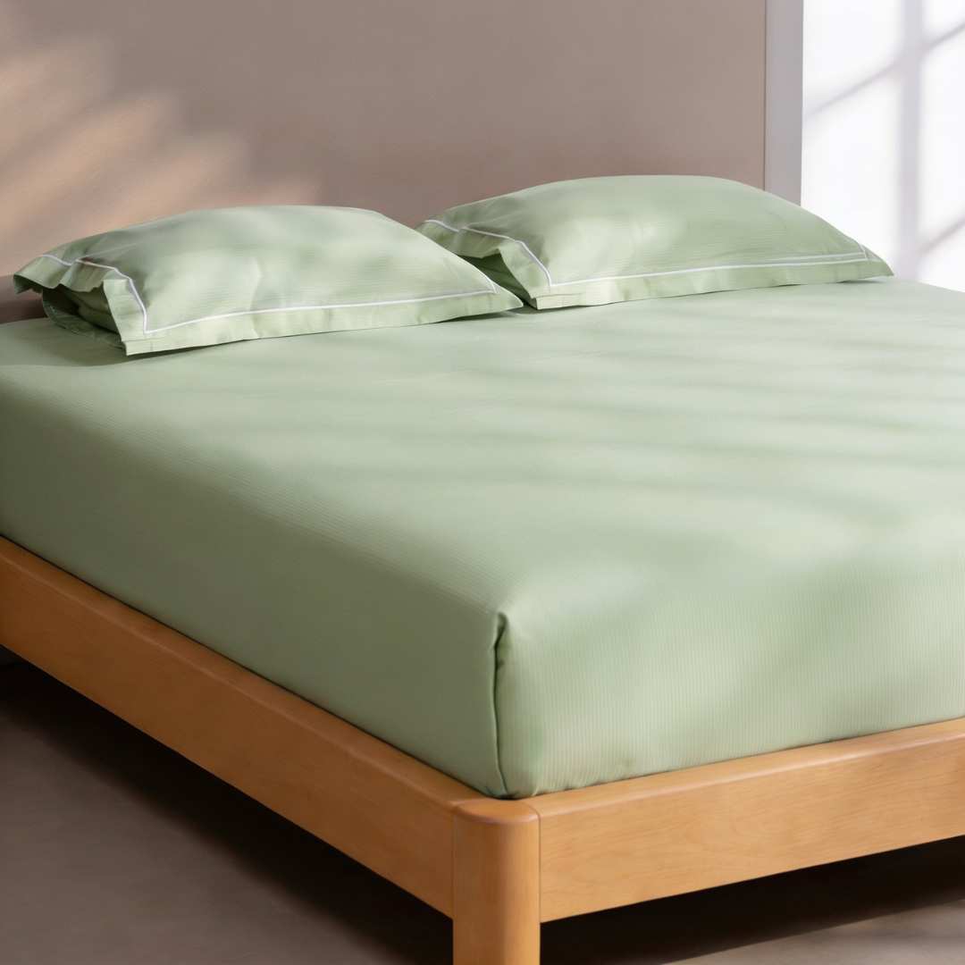 Luxury Super King Sateen Elastic Fitted Bedsheet Set – Fine Linear Stripes with 2 Pillow Covers
