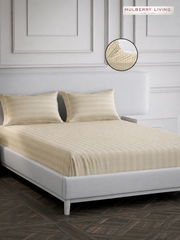 luxury Hotel-Style 100% Cotton 300 TC Elysian Stripes Fitted Bedsheet Set with 2 Pillow Covers