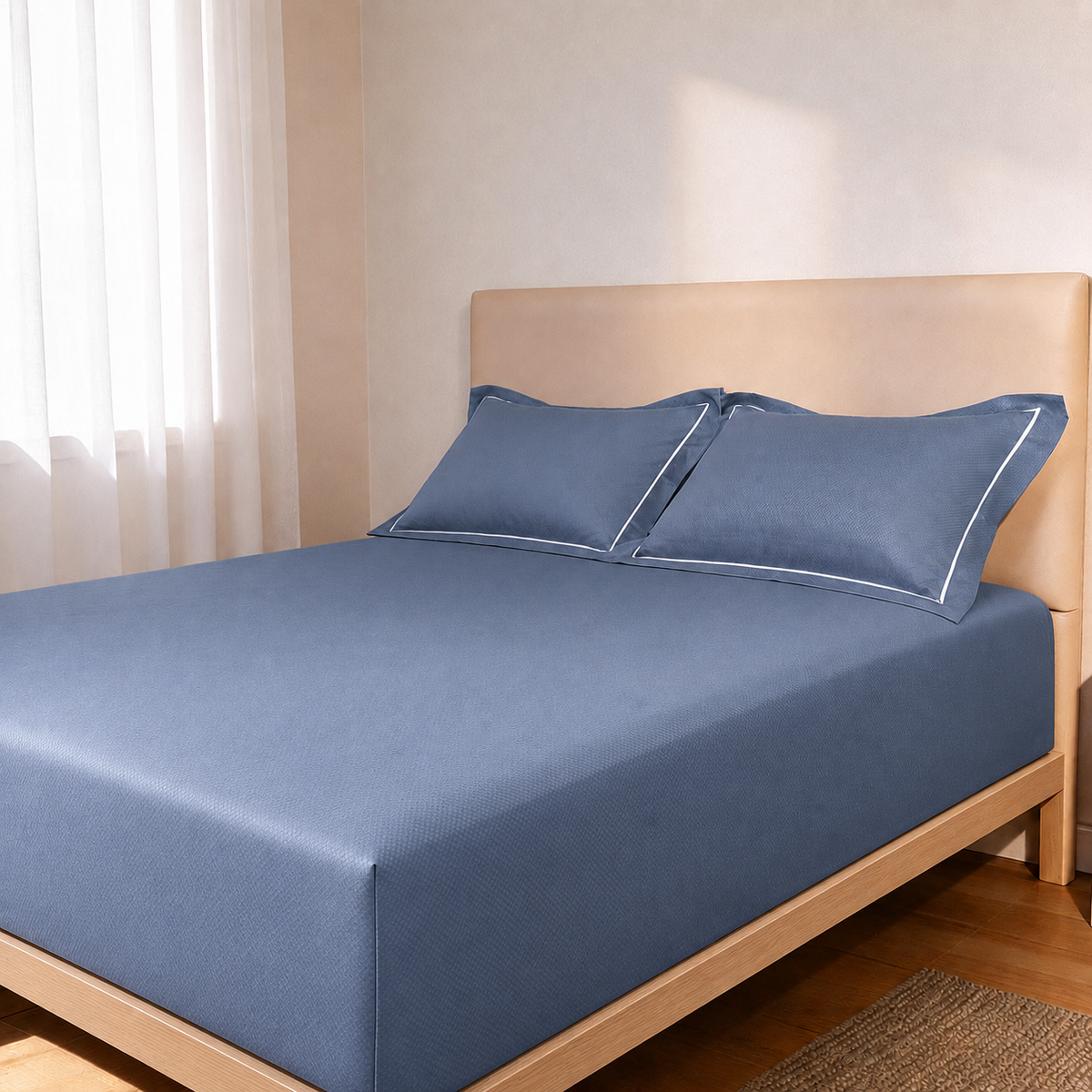 Micro  Checkered Super King Sateen Elastic Fitted Bedsheet Set with 2 Pillow Covers – Soft & Breathable