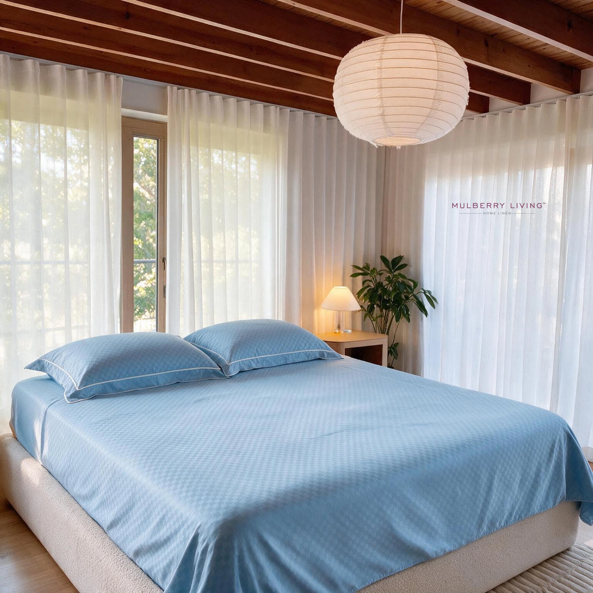 Elegant Checkered Sateen Bedsheet Set – with 2 Pillow Covers