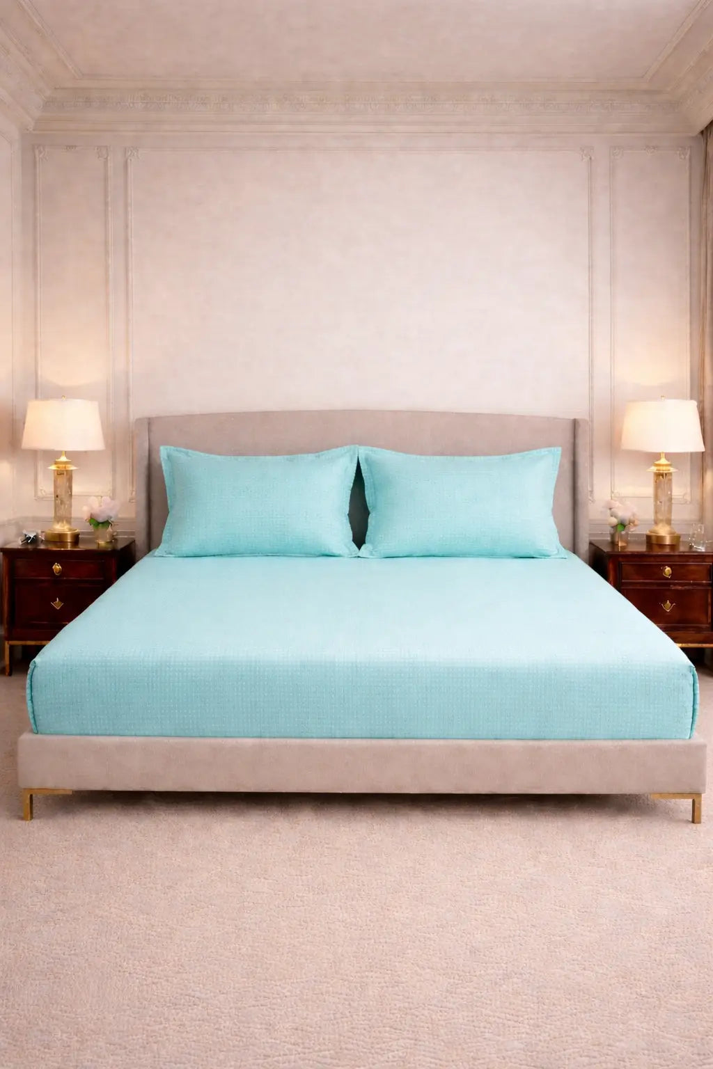 Micro  Checkered Super King Sateen Bedsheet Set with 2 Pillow Covers – Soft & Breathable