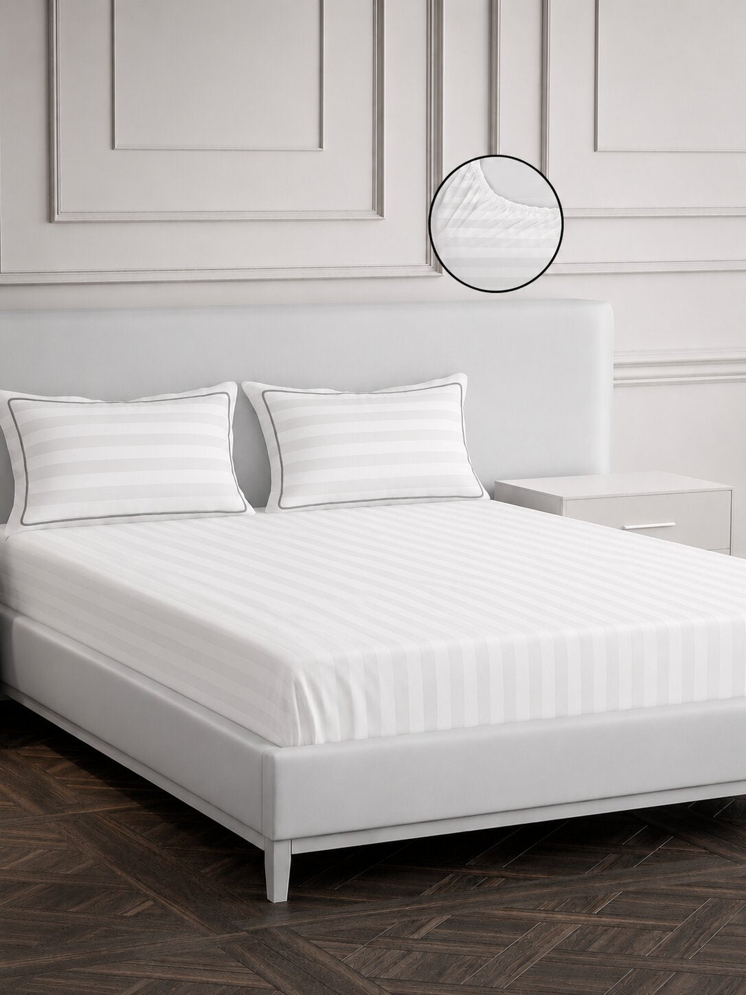 luxury Hotel-Style 100% Cotton 300 TC Elysian Stripes Fitted Bedsheet Set with 2 Pillow Covers