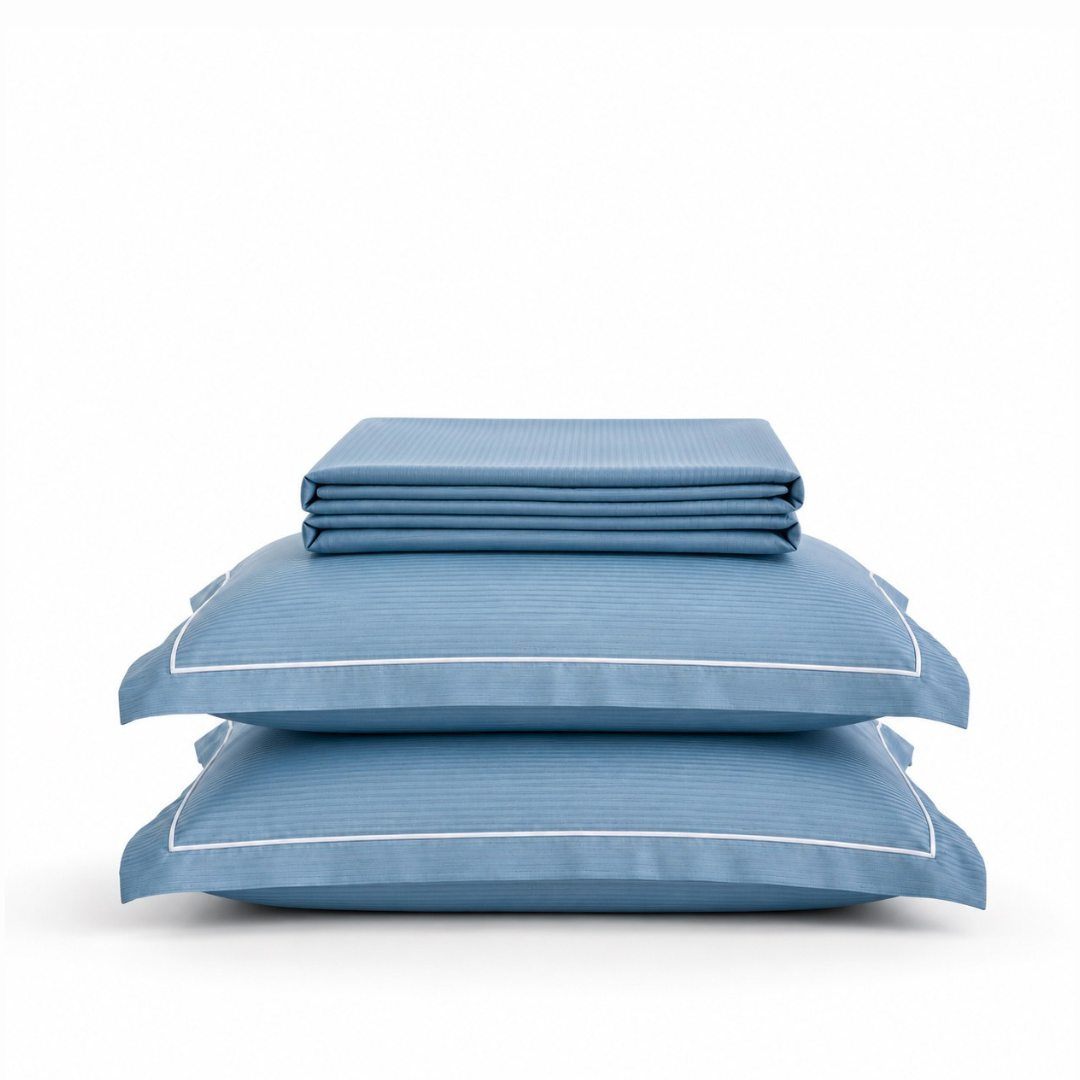 Luxury Super King Sateen Bedsheet Set – Fine Linear Stripes with 2 Pillow Covers
