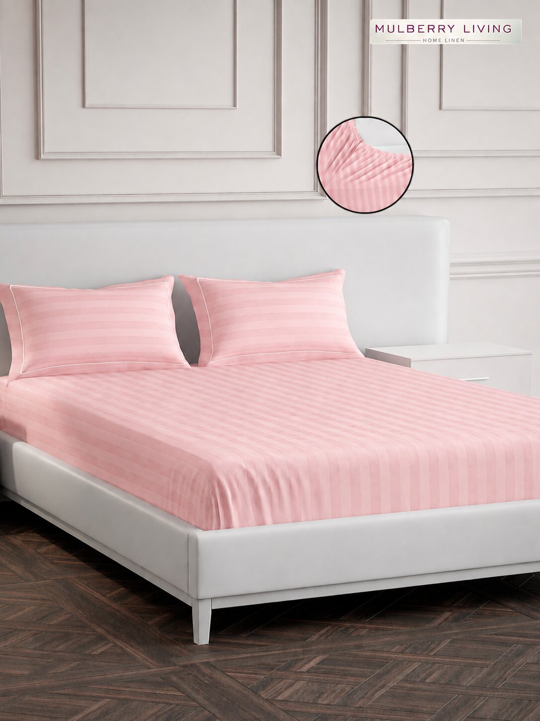 luxury Hotel-Style 100% Cotton 300 TC Elysian Stripes Fitted Bedsheet Set with 2 Pillow Covers