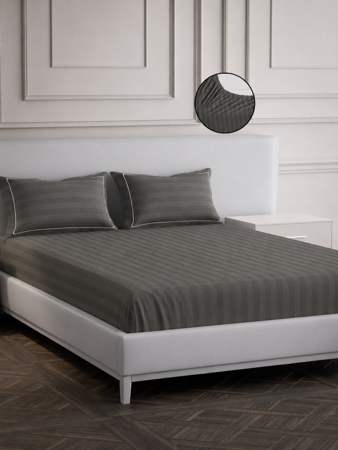 luxury Hotel-Style 100% Cotton 300 TC Elysian Stripes Fitted Bedsheet Set with 2 Pillow Covers
