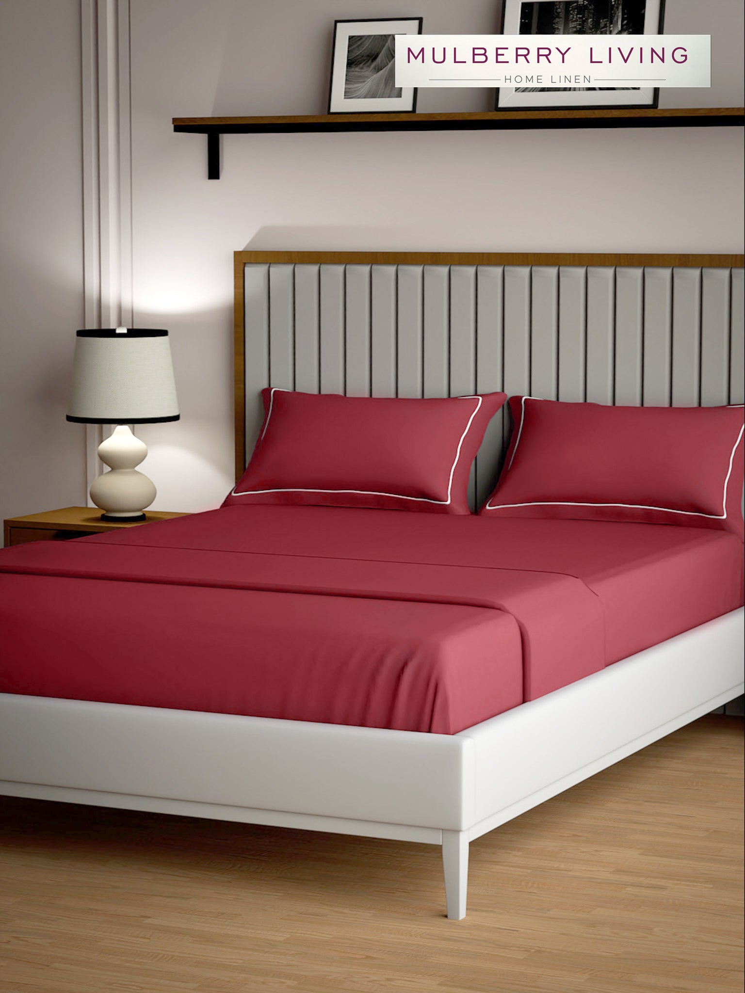 Serenity Solids 100% Cotton Satin Weave Super King Elastic Fitted Bedsheet Set with 2 Pillow Covers - 250TC, 78 x 72 x 12 Inches