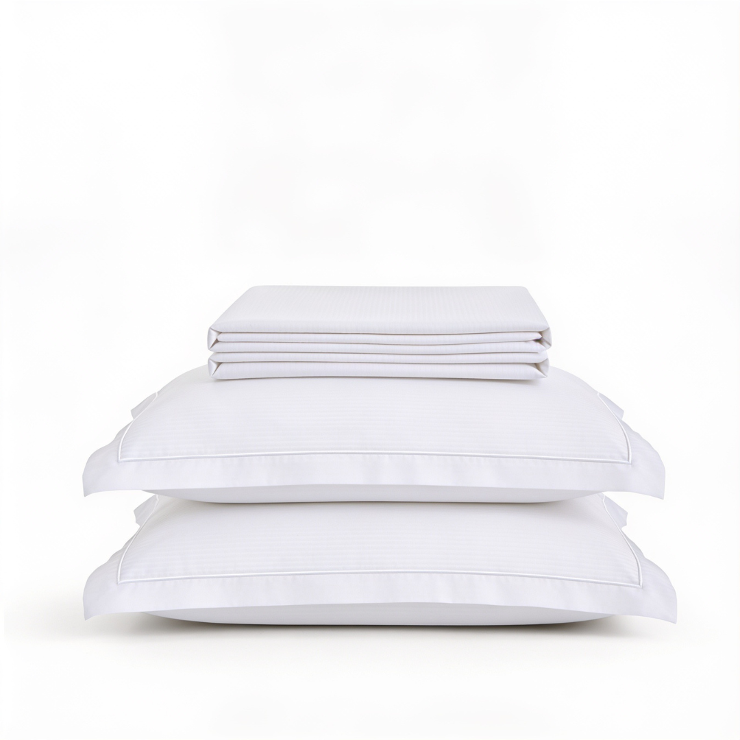 Luxury Super King Sateen Bedsheet Set – Fine Linear Stripes with 2 Pillow Covers