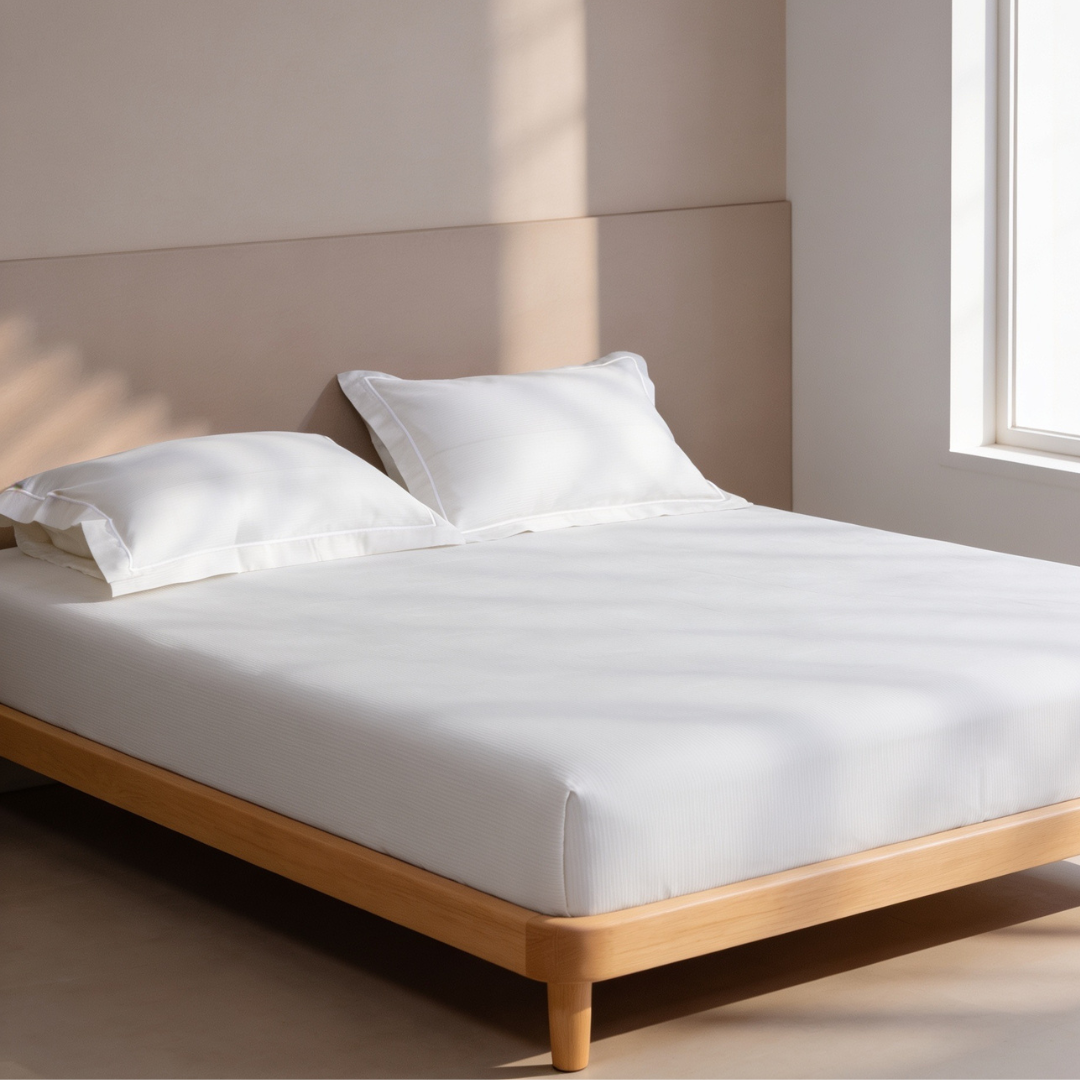 Luxury Super King Sateen Elastic Fitted Bedsheet Set – Fine Linear Stripes with 2 Pillow Covers