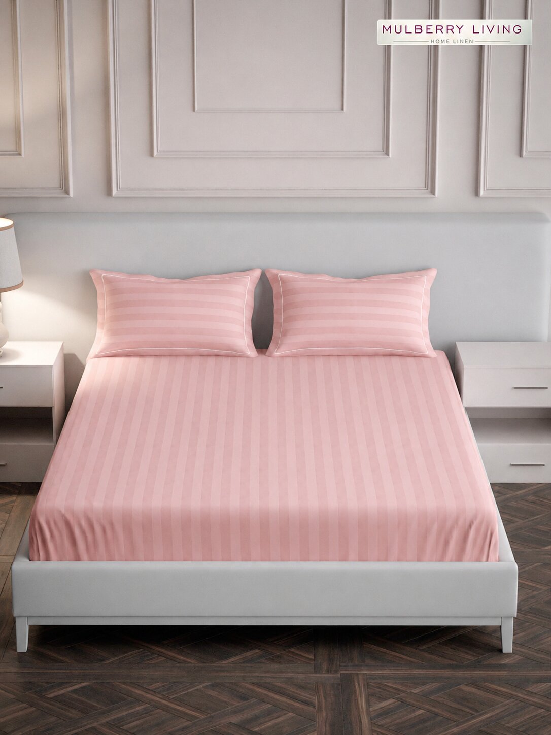 luxury Hotel-Style 100% Cotton 300 TC Elysian Stripes Fitted Bedsheet Set with 2 Pillow Covers