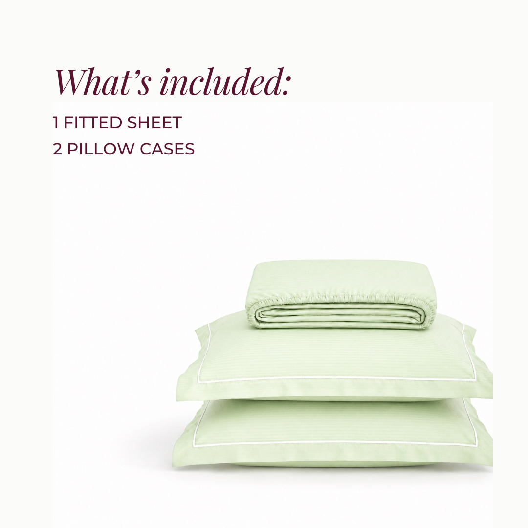 Luxury Super King Sateen Elastic Fitted Bedsheet Set – Fine Linear Stripes with 2 Pillow Covers
