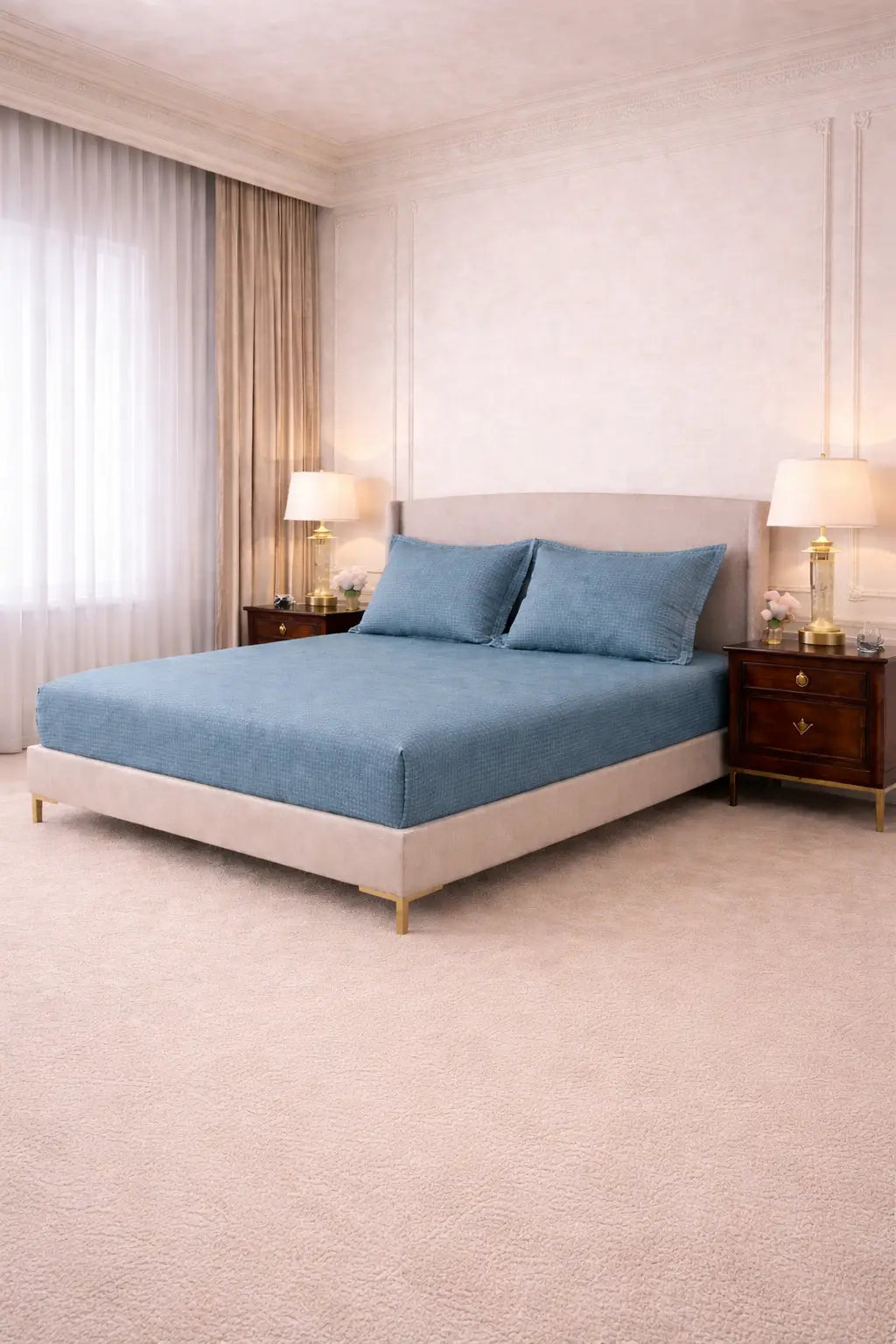 Micro  Checkered Super King Sateen Bedsheet Set with 2 Pillow Covers – Soft & Breathable