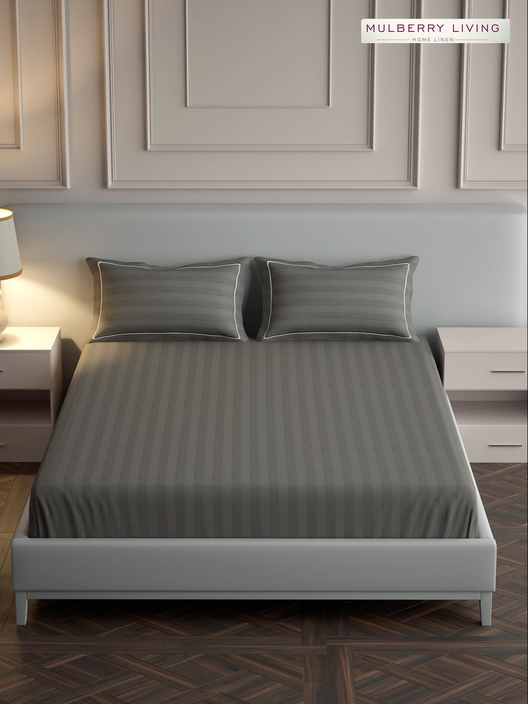 luxury Hotel-Style 100% Cotton 300 TC Elysian Stripes Fitted Bedsheet Set with 2 Pillow Covers