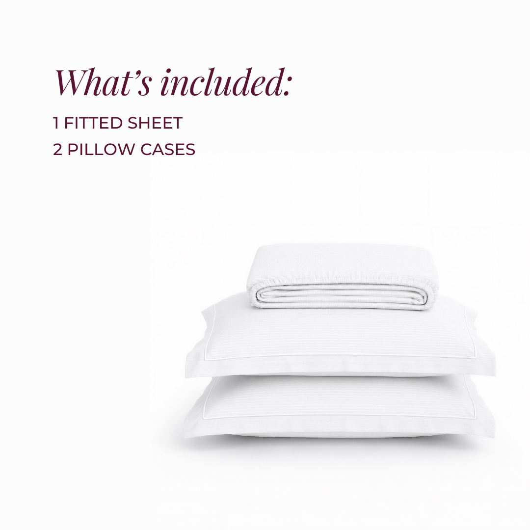 Luxury Super King Sateen Elastic Fitted Bedsheet Set – Fine Linear Stripes with 2 Pillow Covers