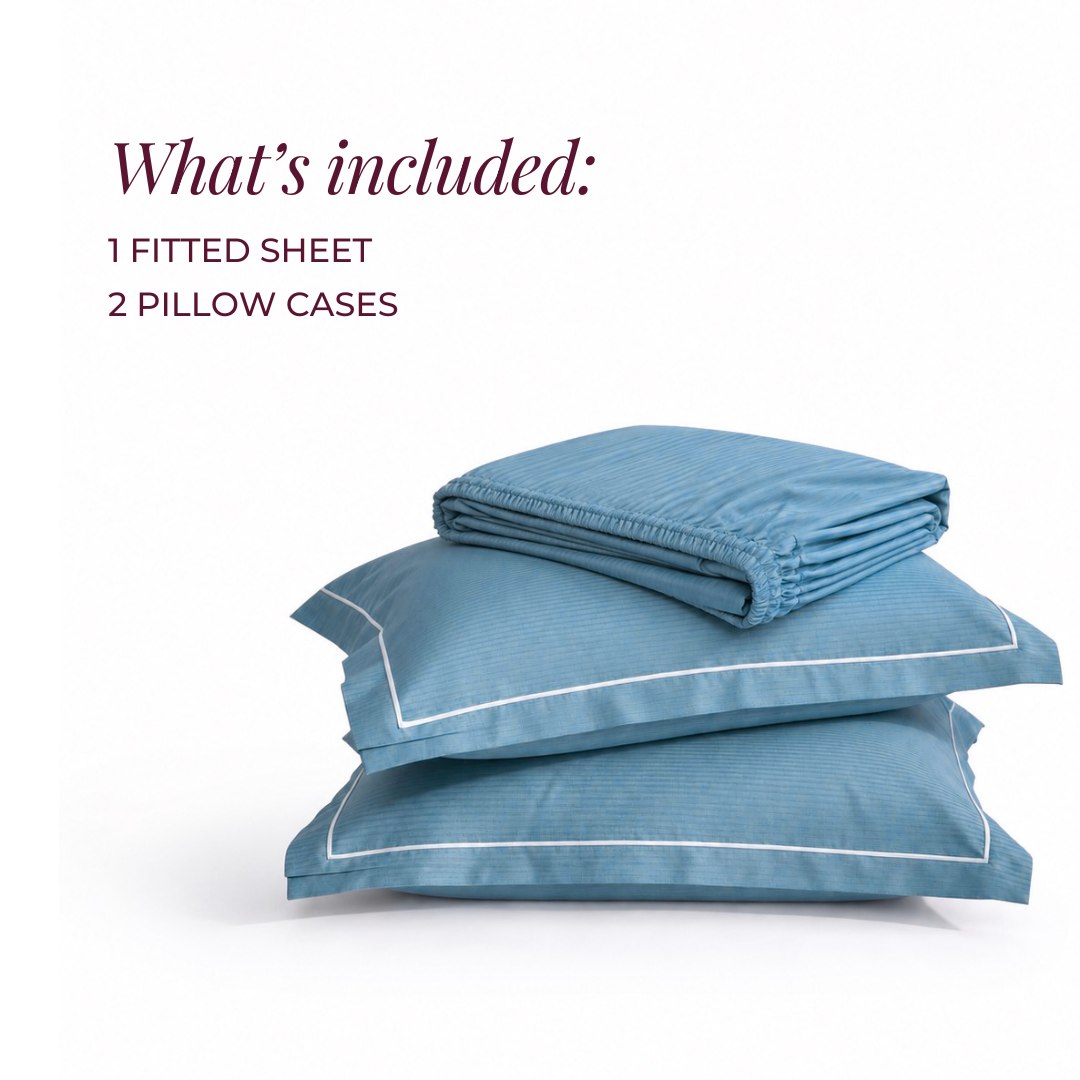 Luxury Super King Sateen Elastic Fitted Bedsheet Set – Fine Linear Stripes with 2 Pillow Covers