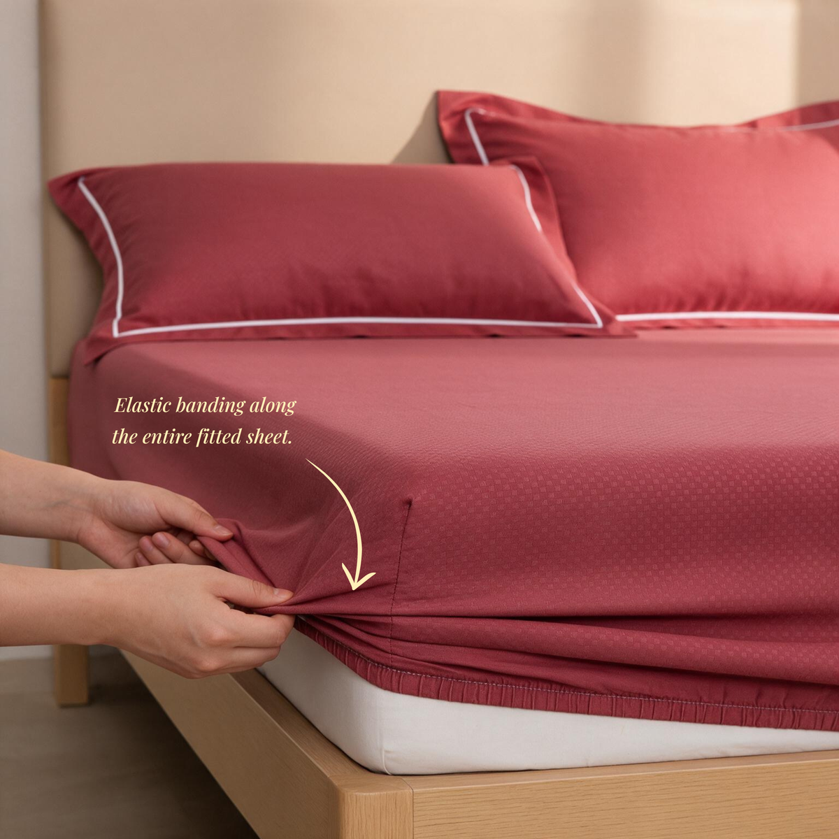 Micro  Checkered Super King Sateen Elastic Fitted Bedsheet Set with 2 Pillow Covers – Soft & Breathable