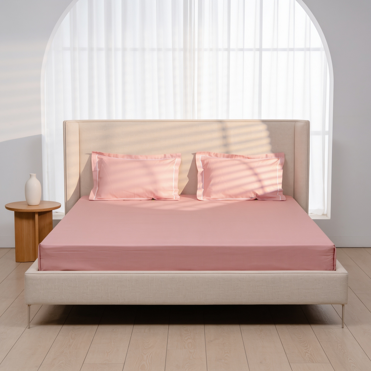 Luxury Super King Sateen Elastic Fitted Bedsheet Set – Fine Linear Stripes with 2 Pillow Covers