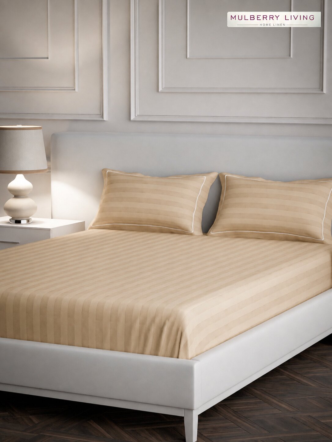 luxury Hotel-Style 100% Cotton 300 TC Elysian Stripes Fitted Bedsheet Set with 2 Pillow Covers