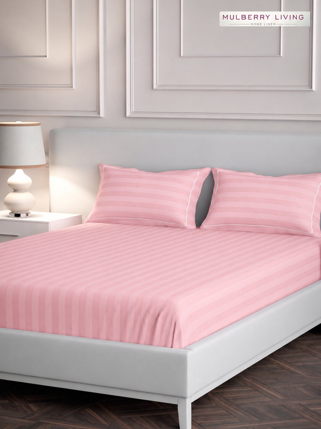 luxury Hotel-Style 100% Cotton 300 TC Elysian Stripes Fitted Bedsheet Set with 2 Pillow Covers