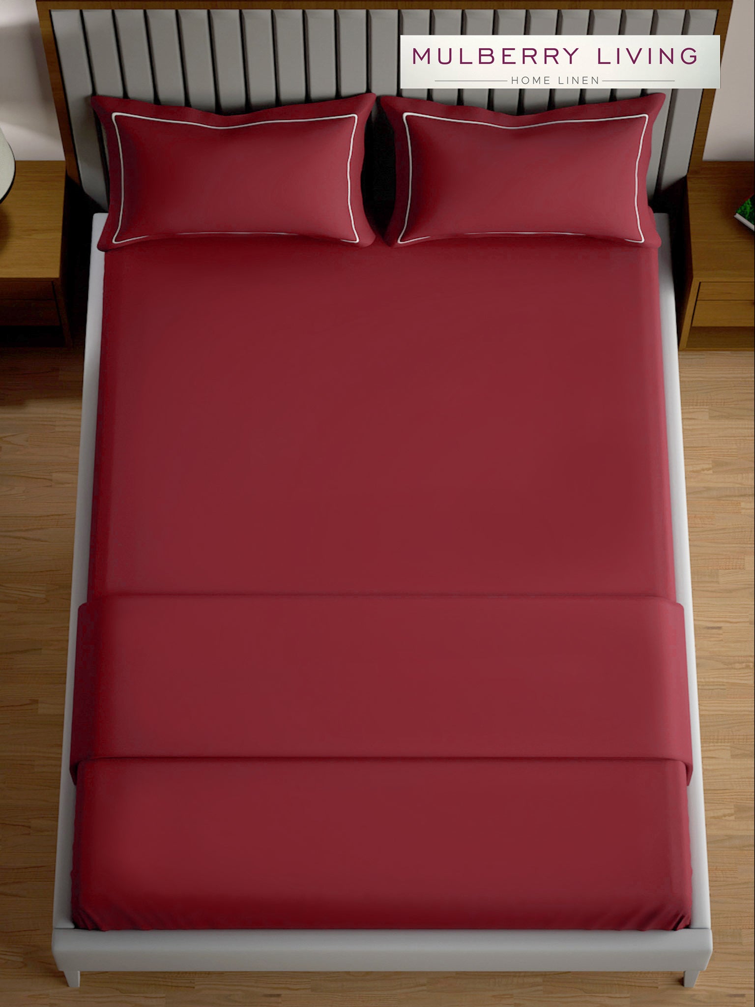 Serenity Solids 100% Cotton Satin Weave Super King Elastic Fitted Bedsheet Set with 2 Pillow Covers - 250TC, 78 x 72 x 12 Inches