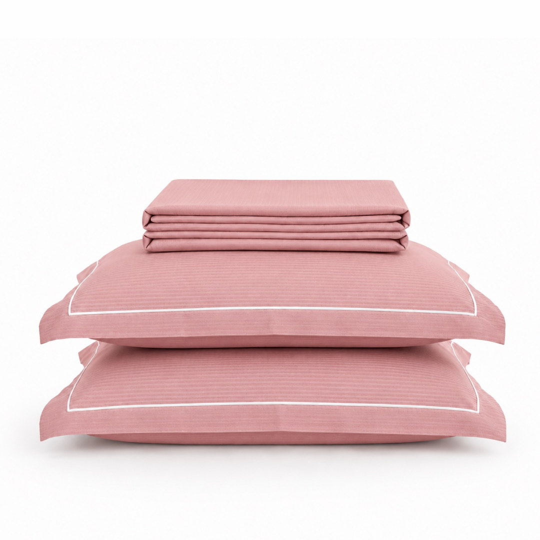 Luxury Super King Sateen Bedsheet Set – Fine Linear Stripes with 2 Pillow Covers