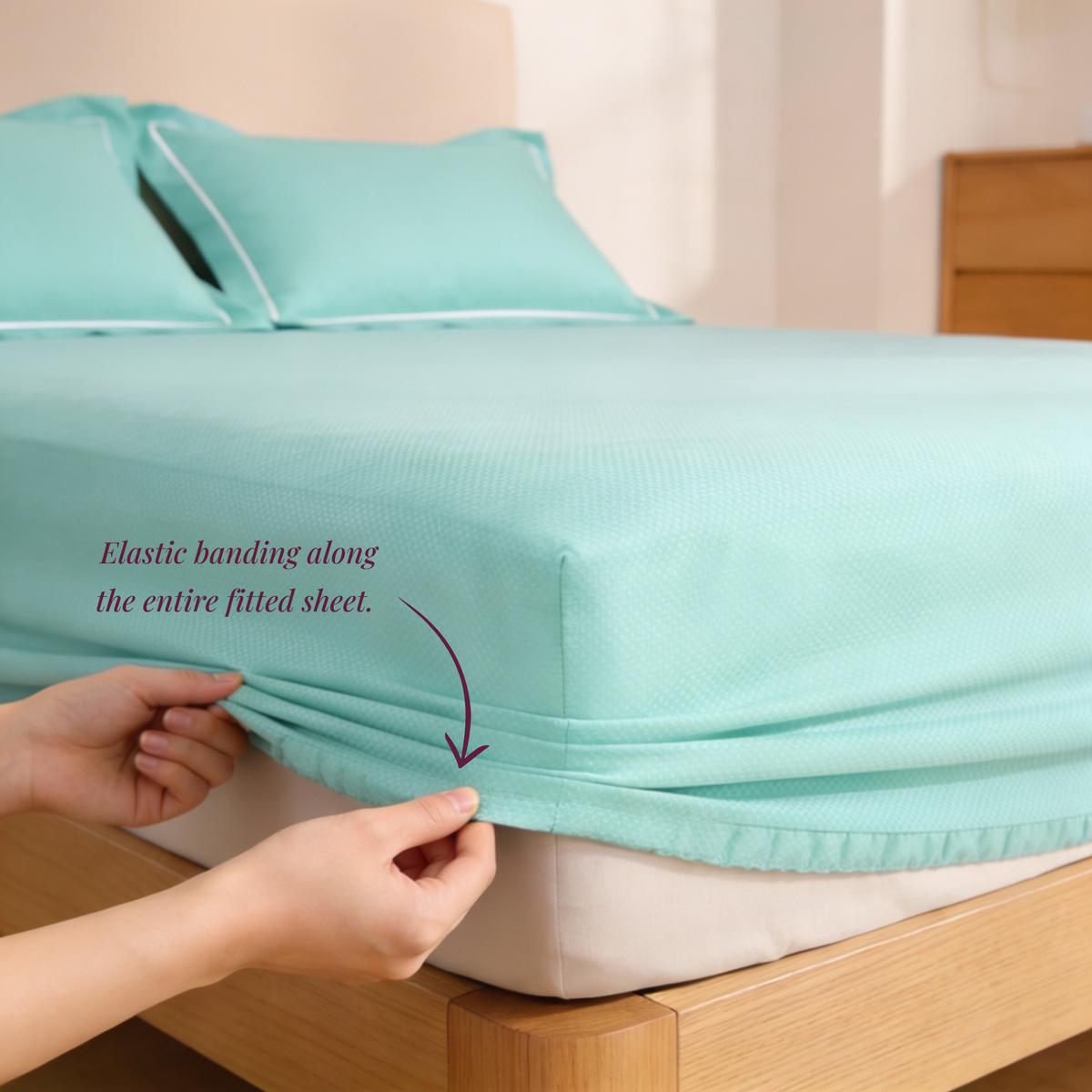 Micro  Checkered Super King Sateen Elastic Fitted Bedsheet Set with 2 Pillow Covers – Soft & Breathable