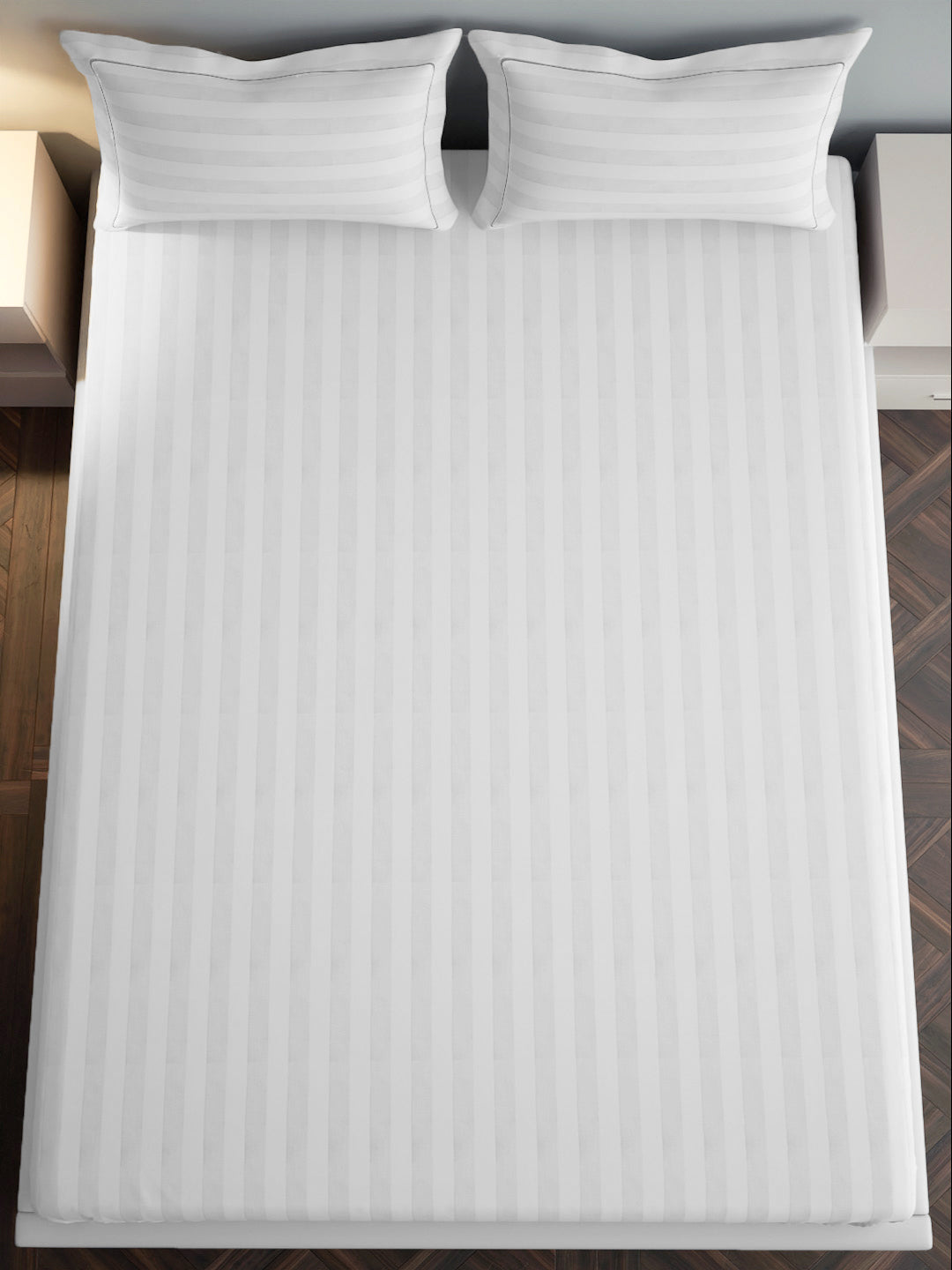 luxury Hotel-Style 100% Cotton 300 TC Elysian Stripes Fitted Bedsheet Set with 2 Pillow Covers