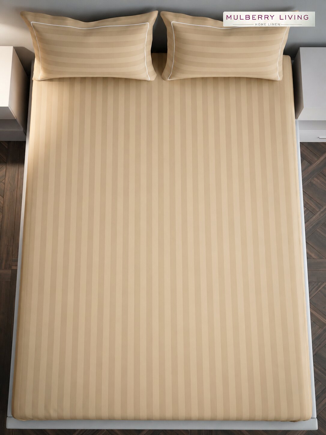 luxury Hotel-Style 100% Cotton 300 TC Elysian Stripes Fitted Bedsheet Set with 2 Pillow Covers