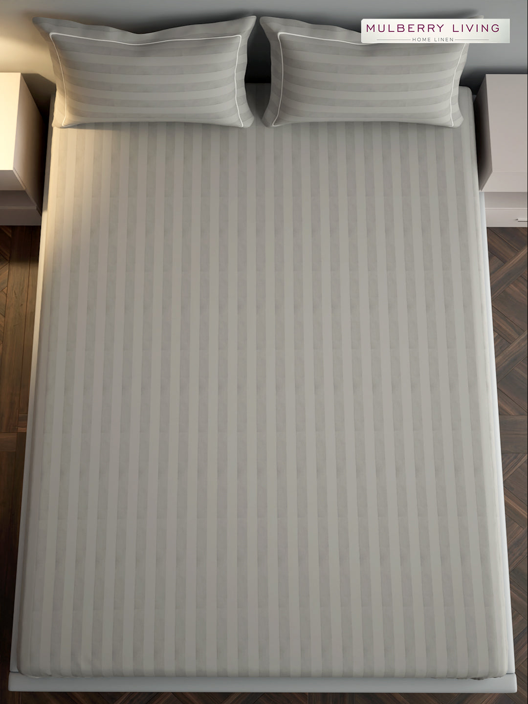 luxury Hotel-Style 100% Cotton 300 TC Elysian Stripes Fitted Bedsheet Set with 2 Pillow Covers