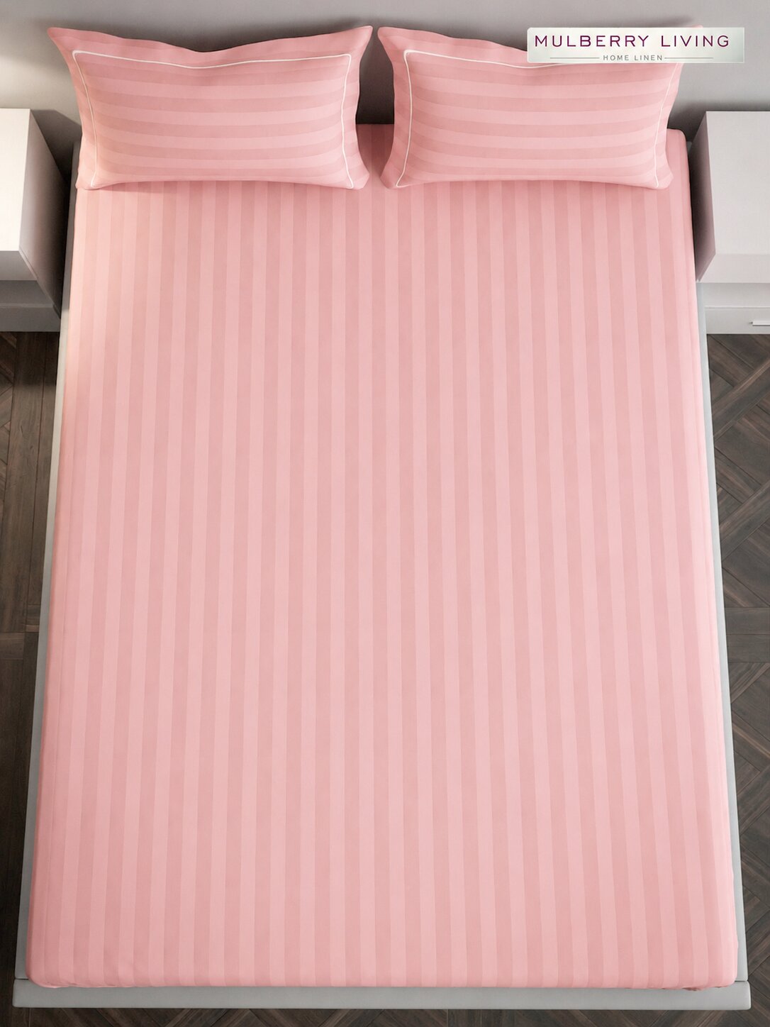 luxury Hotel-Style 100% Cotton 300 TC Elysian Stripes Fitted Bedsheet Set with 2 Pillow Covers