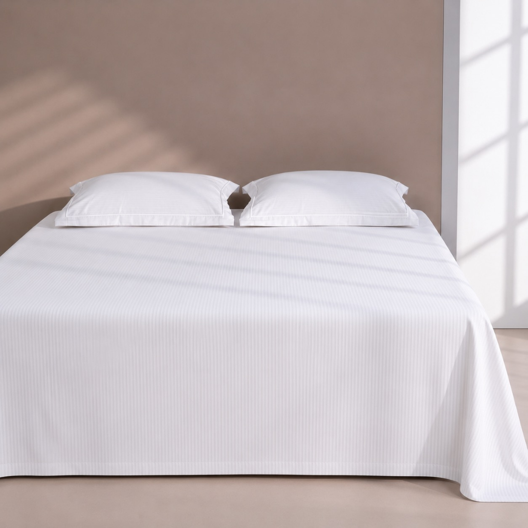 Luxury Super King Sateen Bedsheet Set – Fine Linear Stripes with 2 Pillow Covers