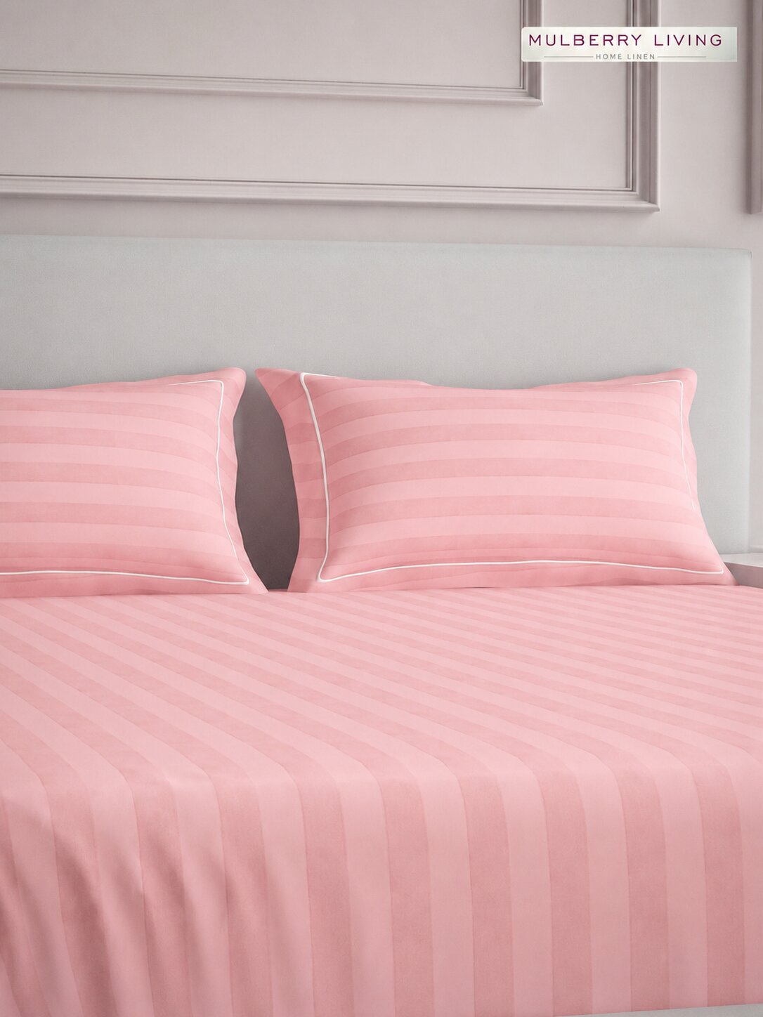 luxury Hotel-Style 100% Cotton 300 TC Elysian Stripes Fitted Bedsheet Set with 2 Pillow Covers