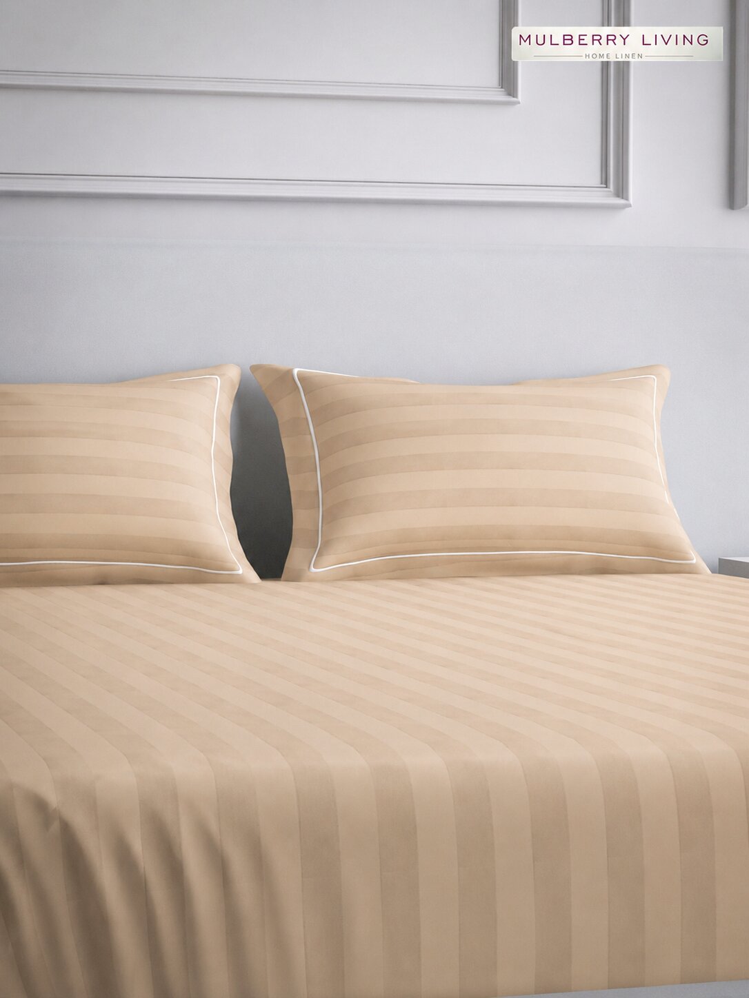 luxury Hotel-Style 100% Cotton 300 TC Elysian Stripes Fitted Bedsheet Set with 2 Pillow Covers