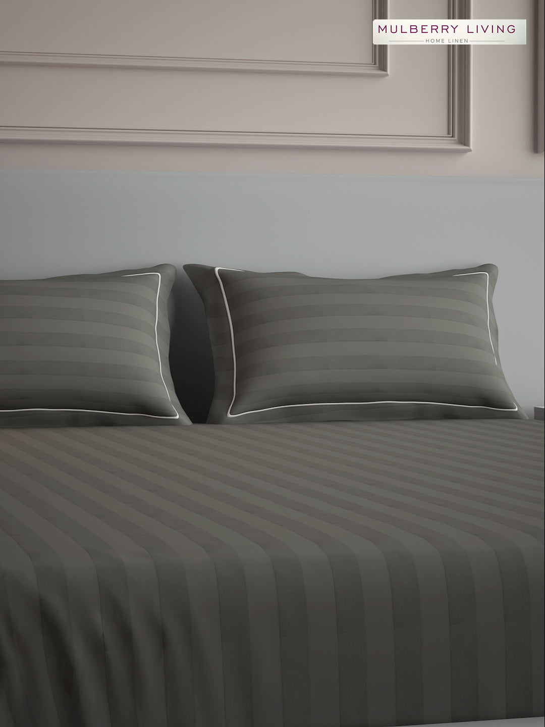 luxury Hotel-Style 100% Cotton 300 TC Elysian Stripes Fitted Bedsheet Set with 2 Pillow Covers