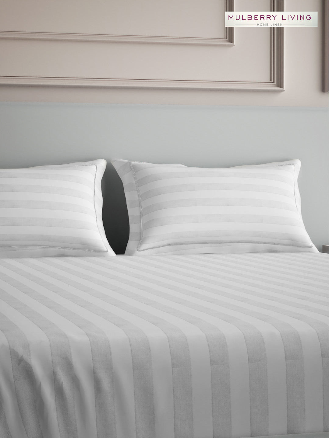 luxury Hotel-Style 100% Cotton 300 TC Elysian Stripes Fitted Bedsheet Set with 2 Pillow Covers