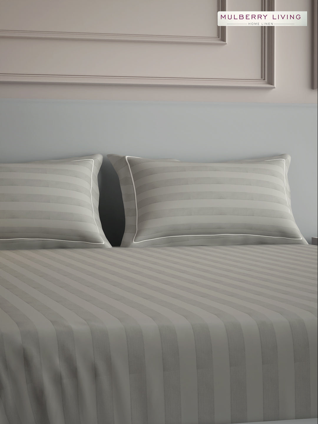 luxury Hotel-Style 100% Cotton 300 TC Elysian Stripes Fitted Bedsheet Set with 2 Pillow Covers