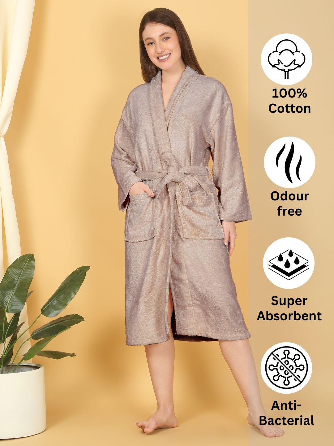 Bamboo Bliss Terry Bath Robe - Bamboo Cotton, Ultra-Soft & Lightweight, Unisex Free Size