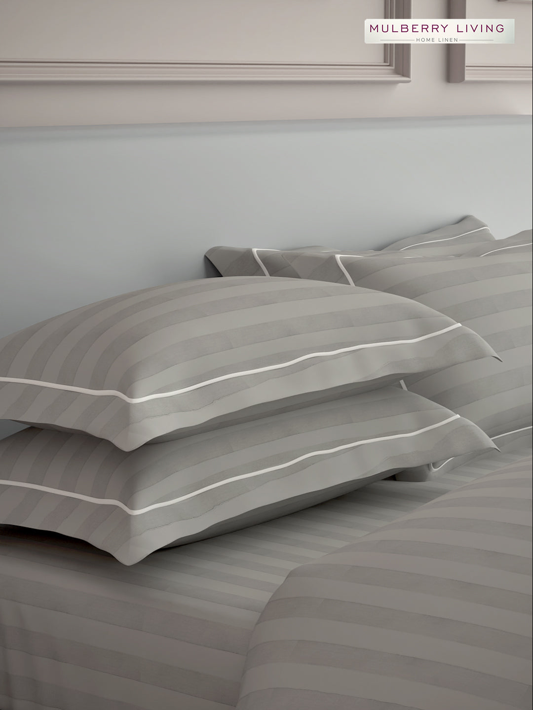 luxury Hotel-Style 100% Cotton 300 TC Elysian Stripes Fitted Bedsheet Set with 2 Pillow Covers