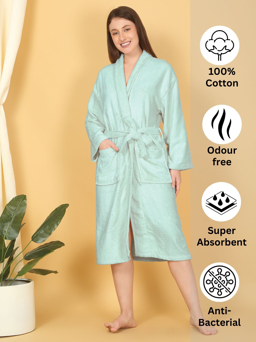 Bamboo Bliss Terry Bath Robe - Bamboo Cotton, Ultra-Soft & Lightweight, Unisex Free Size