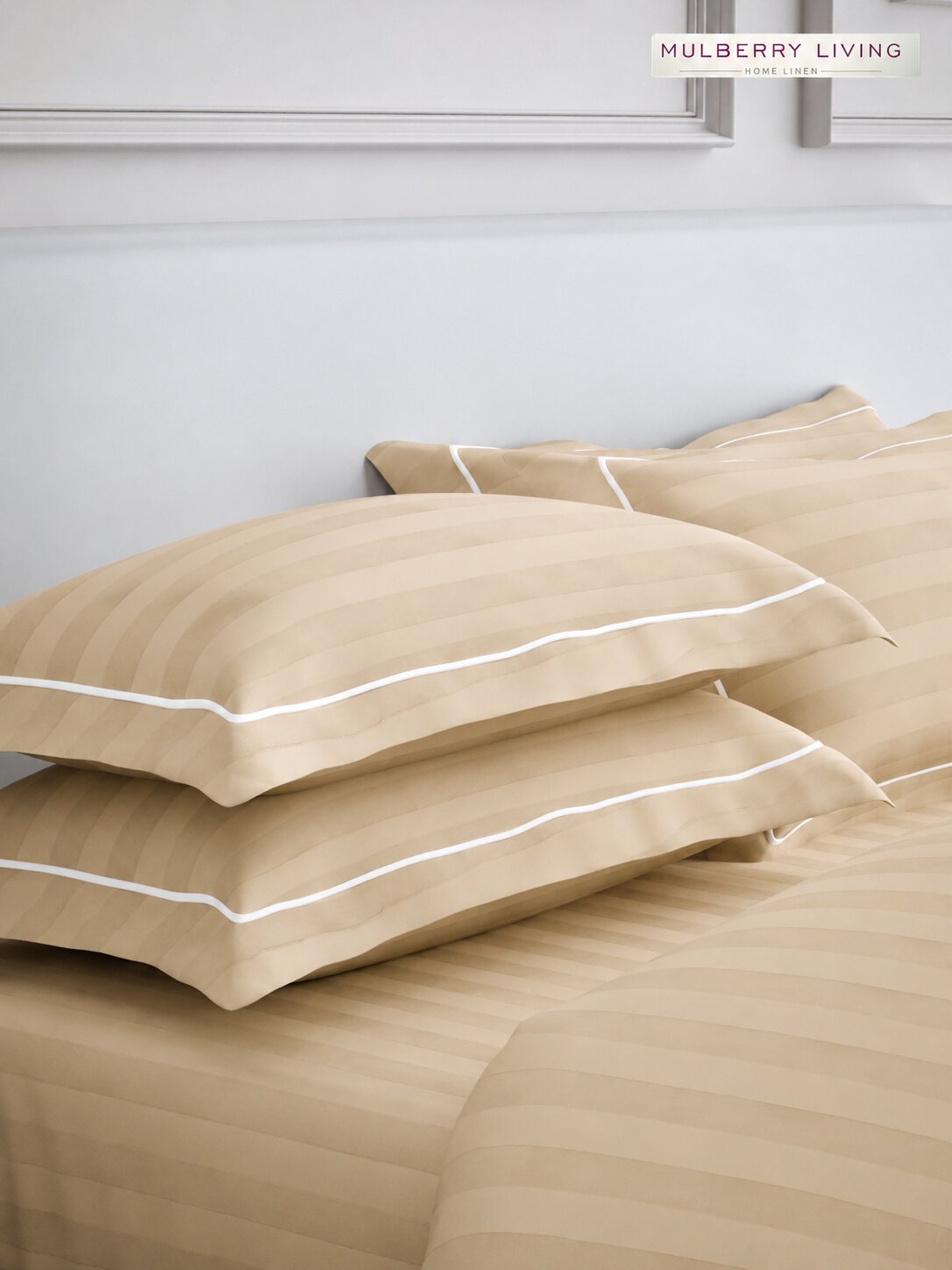 luxury Hotel-Style 100% Cotton 300 TC Elysian Stripes Fitted Bedsheet Set with 2 Pillow Covers