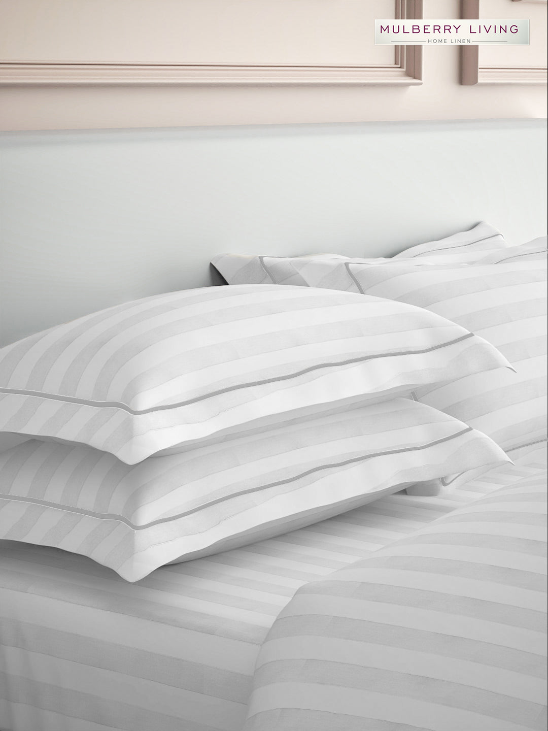 luxury Hotel-Style 100% Cotton 300 TC Elysian Stripes Fitted Bedsheet Set with 2 Pillow Covers
