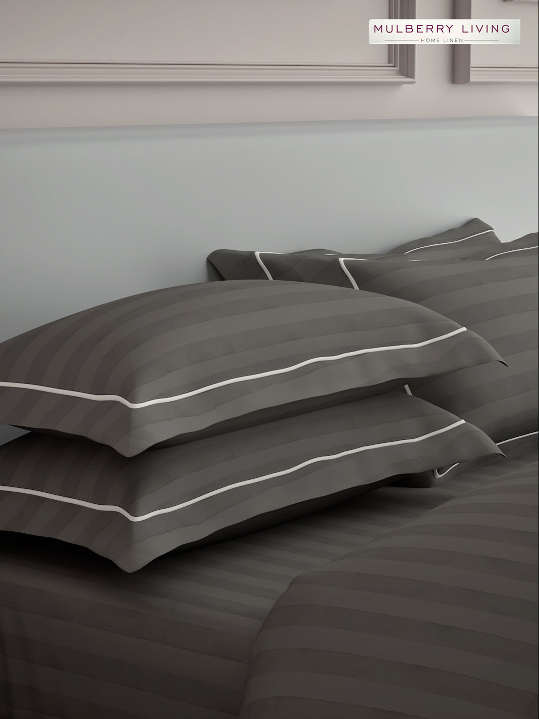 luxury Hotel-Style 100% Cotton 300 TC Elysian Stripes Fitted Bedsheet Set with 2 Pillow Covers
