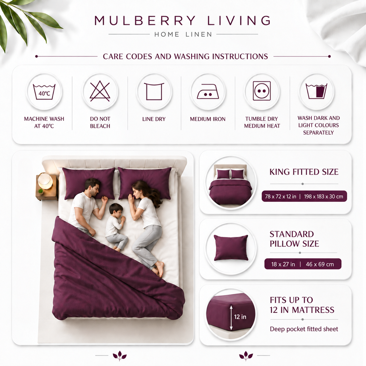 Breathable Sateen Super King Fitted Bedsheet Set | Includes 2 Pillow Covers