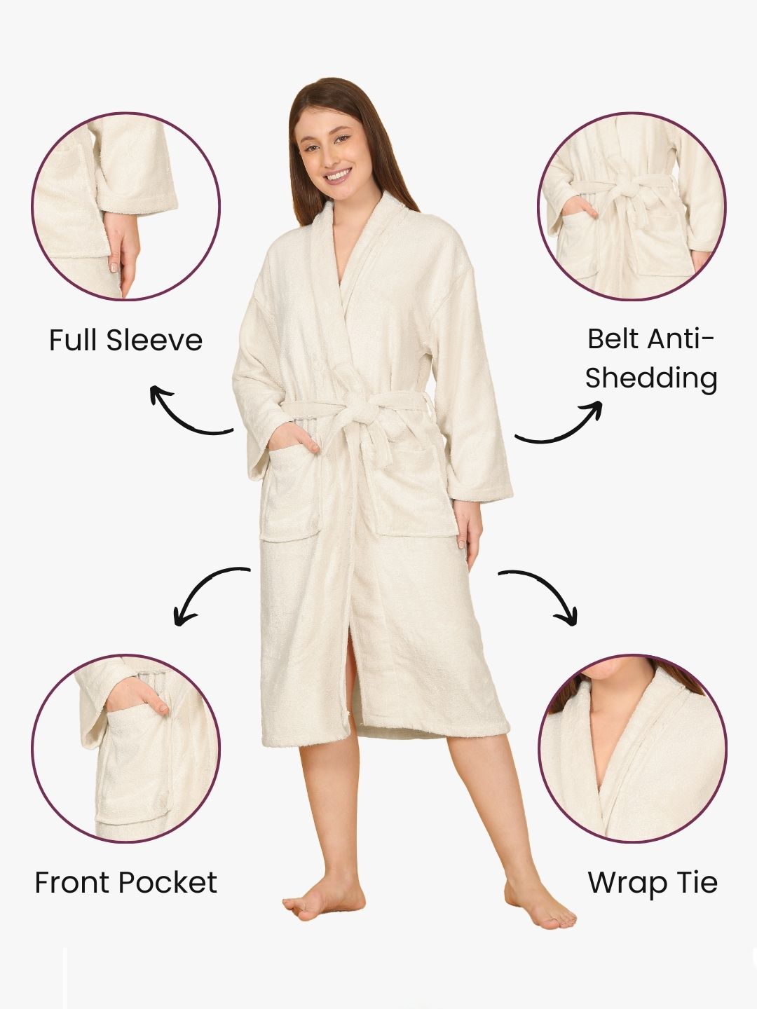 Bamboo Bliss Terry Bath Robe - Bamboo Cotton, Ultra-Soft & Lightweight, Unisex Free Size
