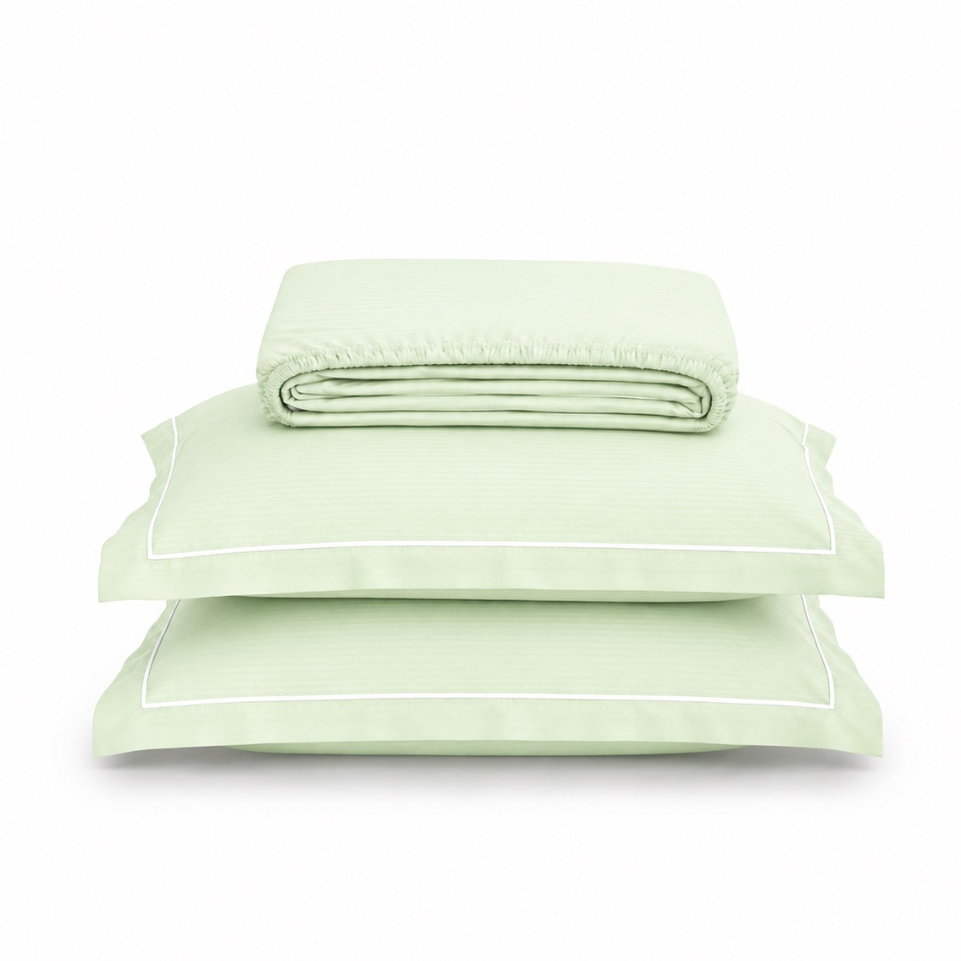 Luxury Super King Sateen Elastic Fitted Bedsheet Set – Fine Linear Stripes with 2 Pillow Covers