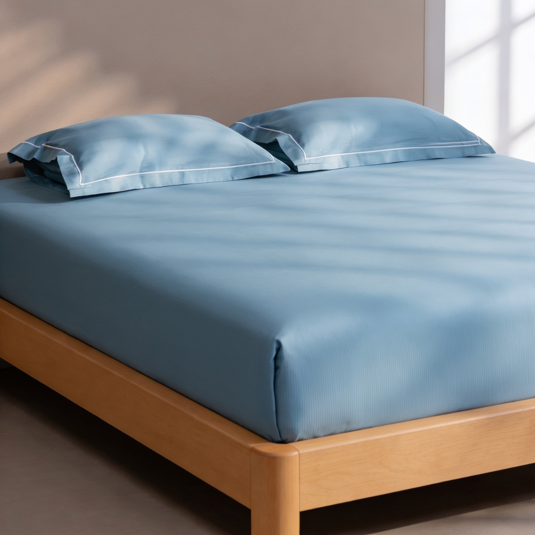 Luxury Super King Sateen Elastic Fitted Bedsheet Set – Fine Linear Stripes with 2 Pillow Covers