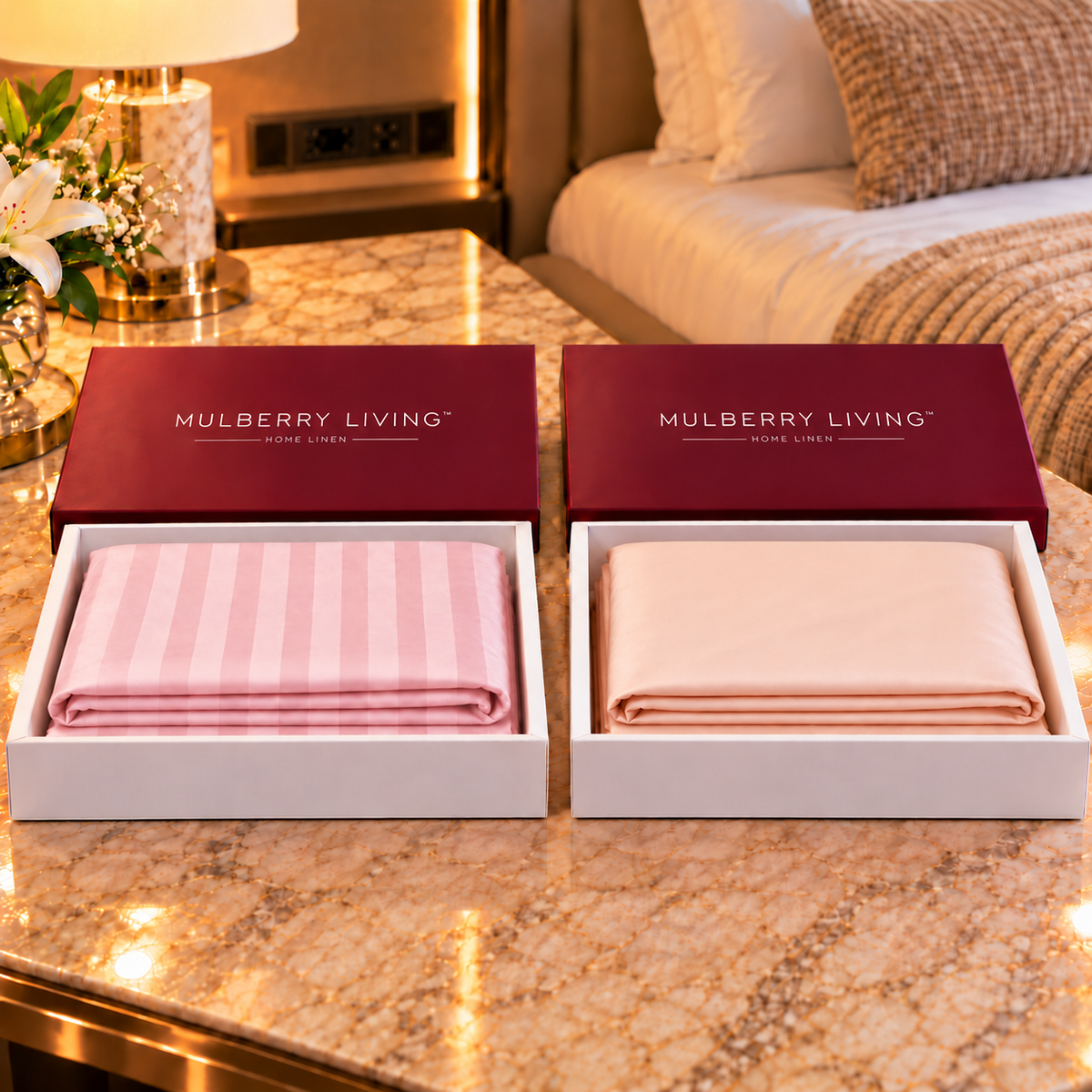 Festive Radiance – Cameo Rose & Peach Bedsheet Gift Box