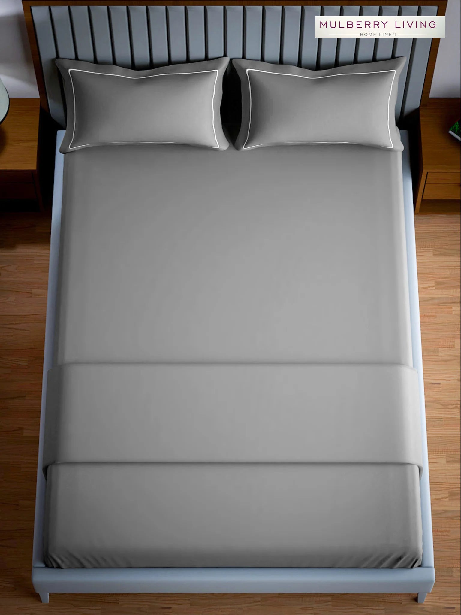 Serenity Solids 100% Cotton Sateen Weave Bedsheet Set with 2 Pillow Covers, 250TC