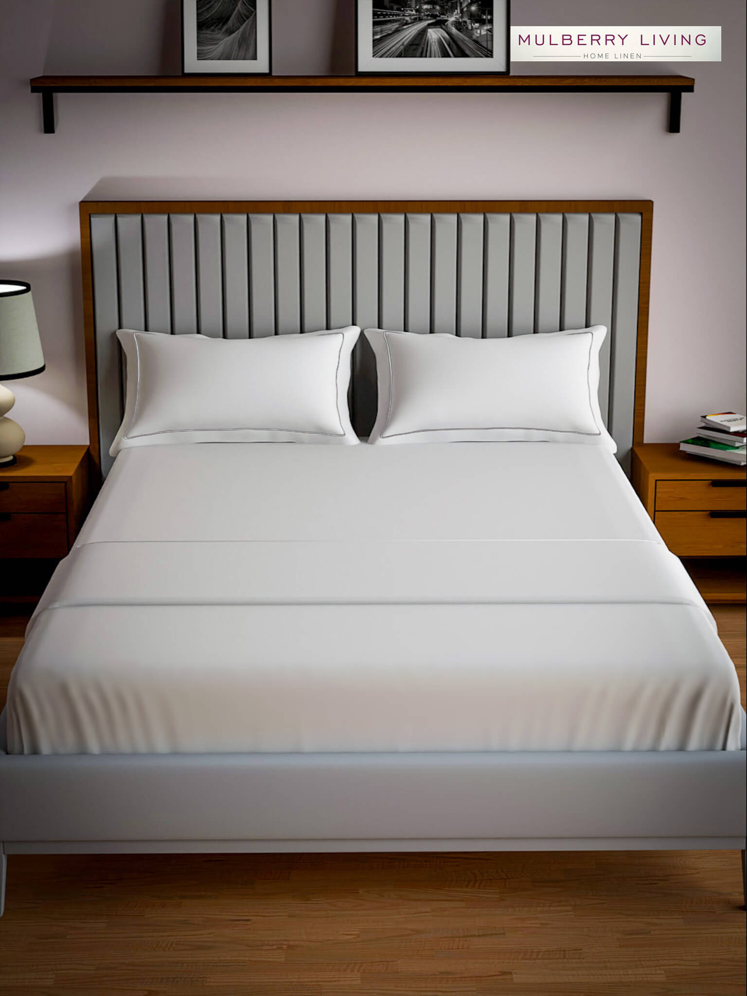 Serenity Solids 100% Cotton Satin Weave Super King Elastic Fitted Bedsheet Set with 2 Pillow Covers - 250TC, 78 x 72 x 12 Inches