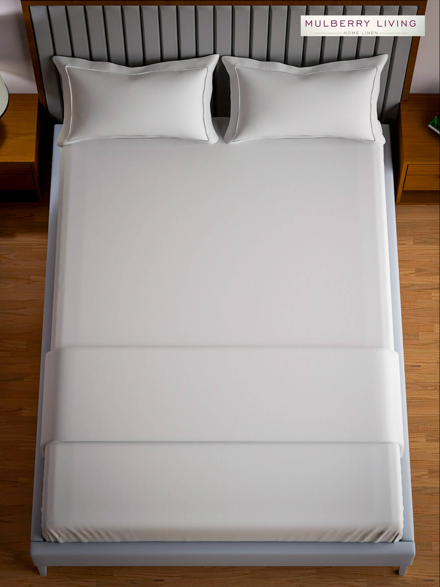 Serenity Solids 100% Cotton Satin Weave Super King Elastic Fitted Bedsheet Set with 2 Pillow Covers - 250TC, 78 x 72 x 12 Inches